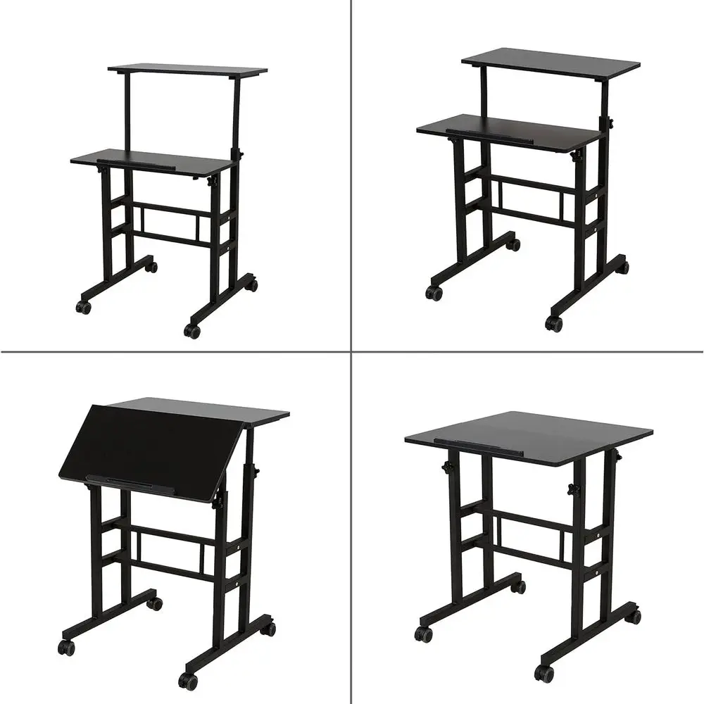 Adjustable 2-Mode Desk Stand with 2-Inch Carpet Wheels for Home Office, Black