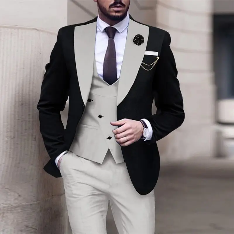 3 Pieces Wedding Men\'s Suits Slim Fit Business Cauasl Single Breaste Jacket Foraml Groomsmen Party Prom Suits(Blazer+vest+Pants)