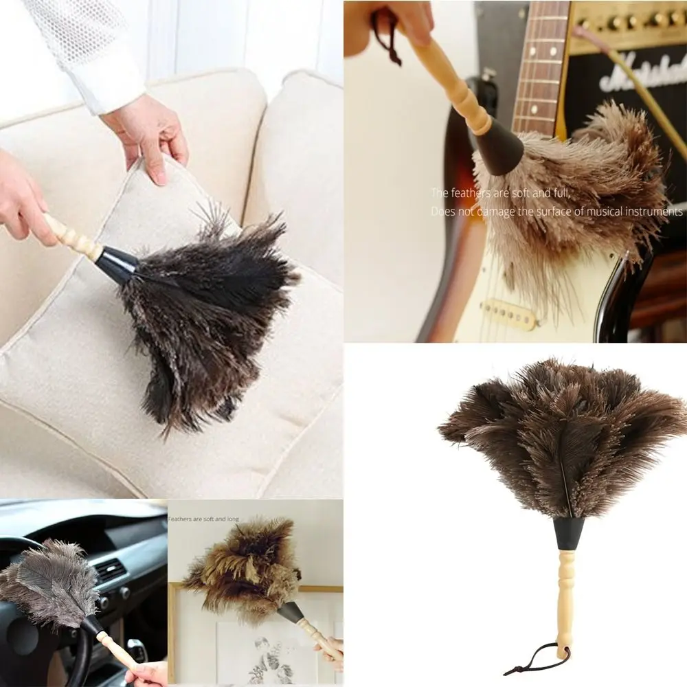 Feather Duster Cleaning Tool Wooden Hand Cleaner Ostrich Feather Brush Duster Ostrich Feather Fur Brush Dust Removal