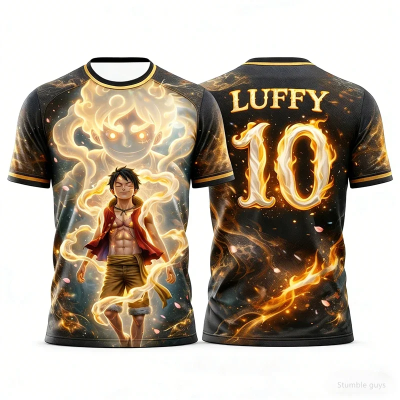 Herren One Piece Anime T-Shirt Luffy Minimaler Aufdruck Jungen Kleidung Mädchen Kurzarm Herren Trikot Lässig Leichtgewichtig