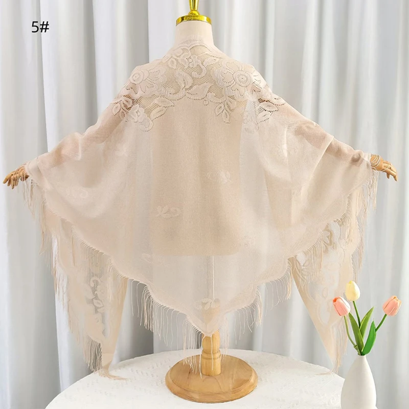 Tassel Patchwork V-Neck Cardigans Women Wedding Accessories Shawl Hollow Multicolored Evening Prom Cape Tulle Shawl Party