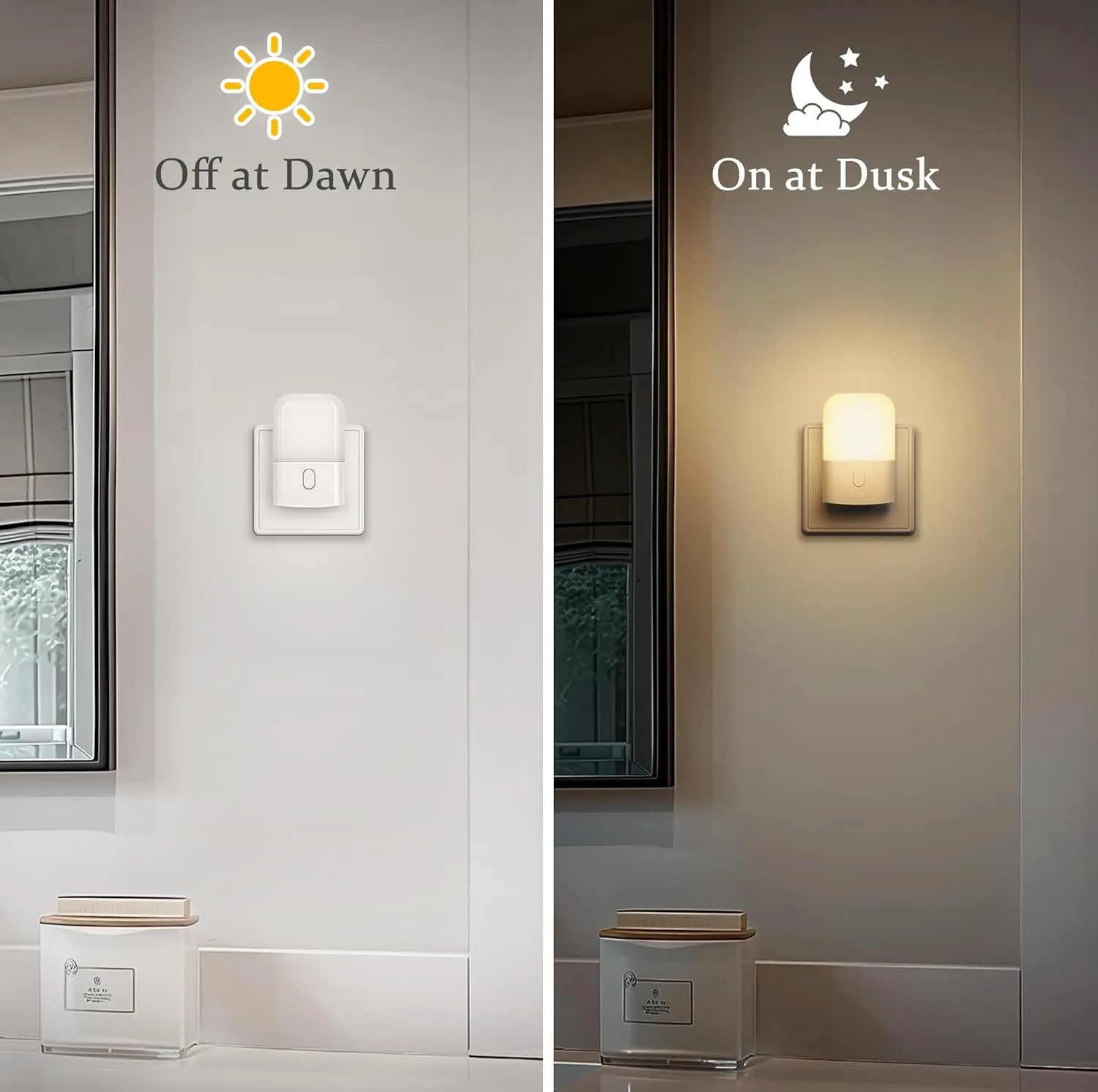 2pcs Night Light Socket with Twilight Sensor 3 Stage Dimmable 2700K Warm White Night Light for Bedroom Stairs Kitchen