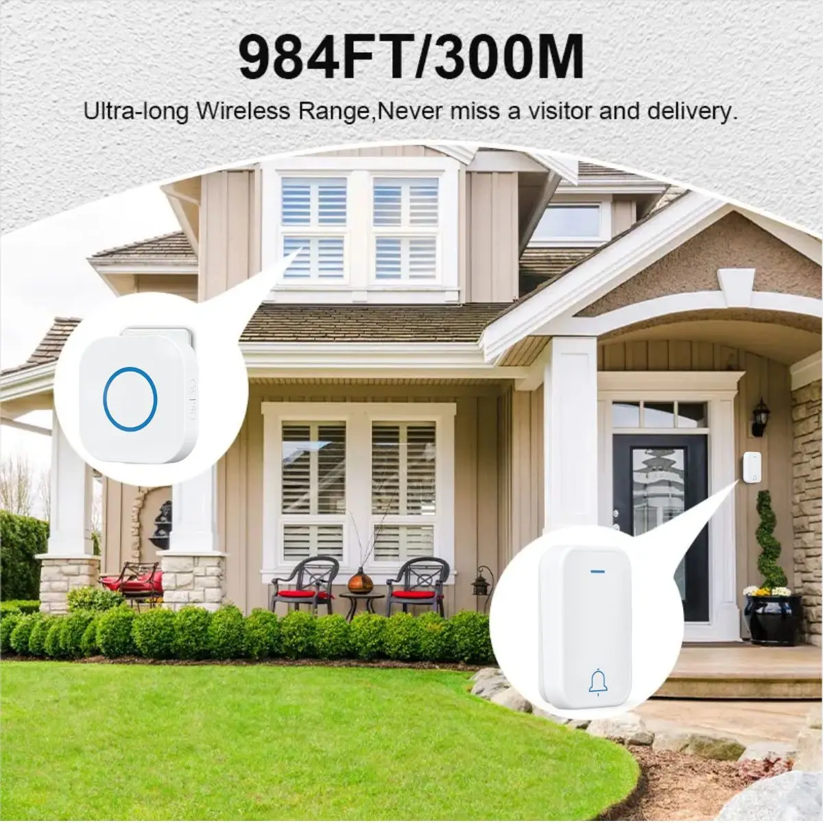 Wireless Doorbell, 1,000ft Range Loud Enough with 4 Volume Levels and Mute Mode Door 38 Chimes LED Flashing