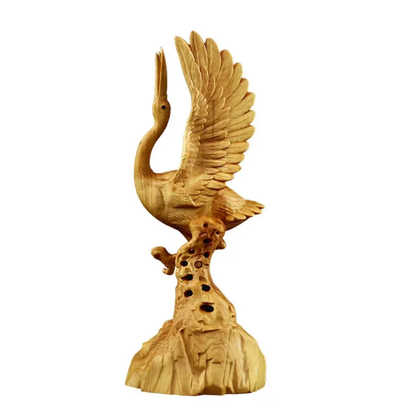 

Solid wood carving Longevity Crane Animal statue，Three-dimensional carving ，Home room decoration ornaments birthday present