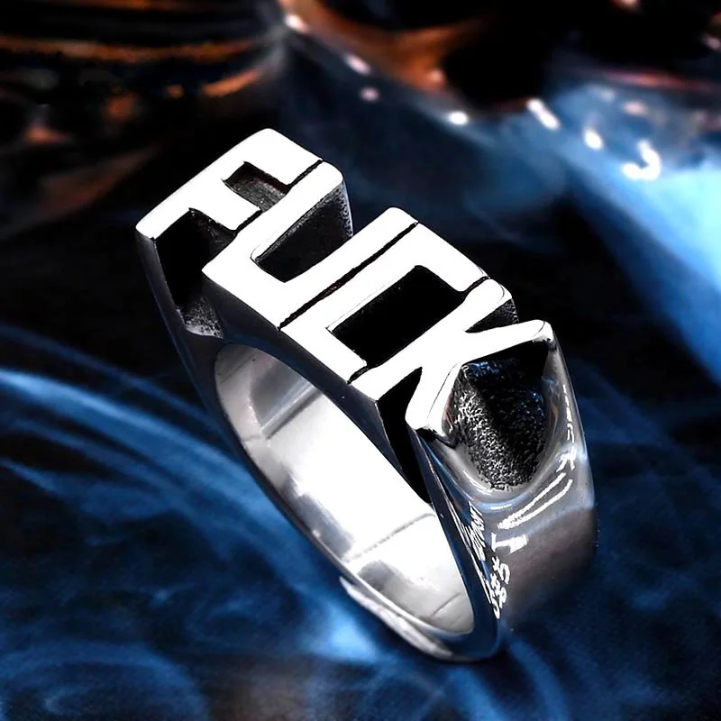 Retro F Word Letter Ring For Men Silver Color Vintage Punk Gothic Rock Hiphop Ring Creativ Unisex Accessories Designer Jewelry