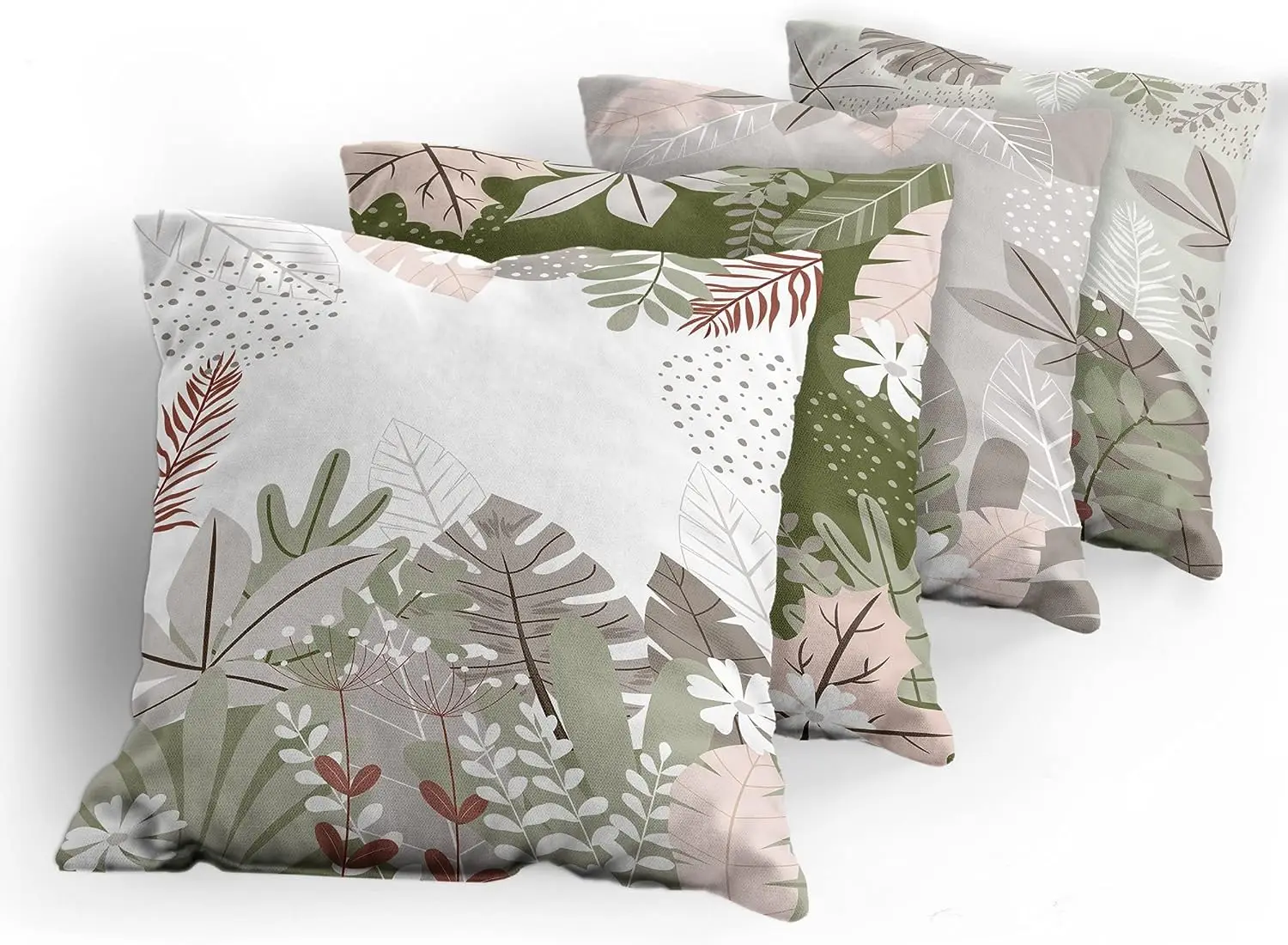 Plant Pillow Cushion Cover Autumn Leaves Large Exotic Leaves Chrysanthemum Leaves Forest Olive Green White Pillowcase