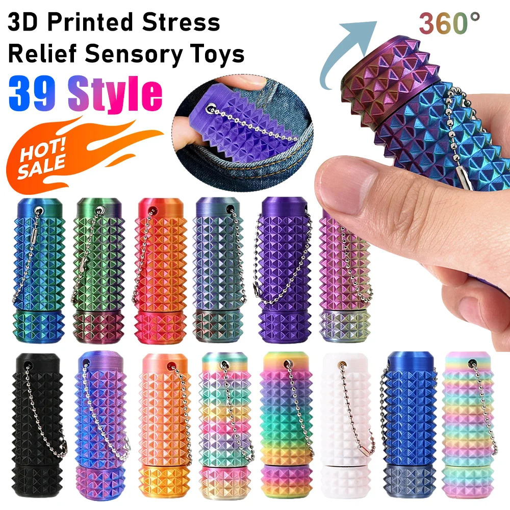Sensory Roller Fidget Toy Clicker Tactile Spikes for Anxiety Stress Relief Pain Stimming Autism Over Stimulation with Lanyard