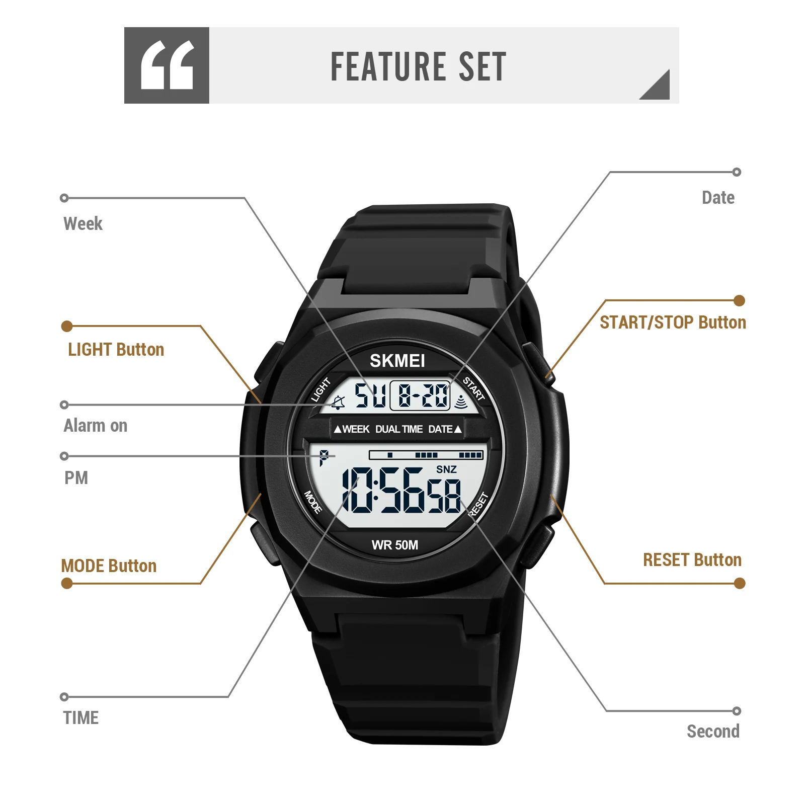 SKMEI 5Bar مقاوم للماء كرونو ساعة اليد الرقمية مصباح ليد للرجال النساء الساعات الرياضية الذكور ساعة ساعة إلكترونية Reloj Hombre