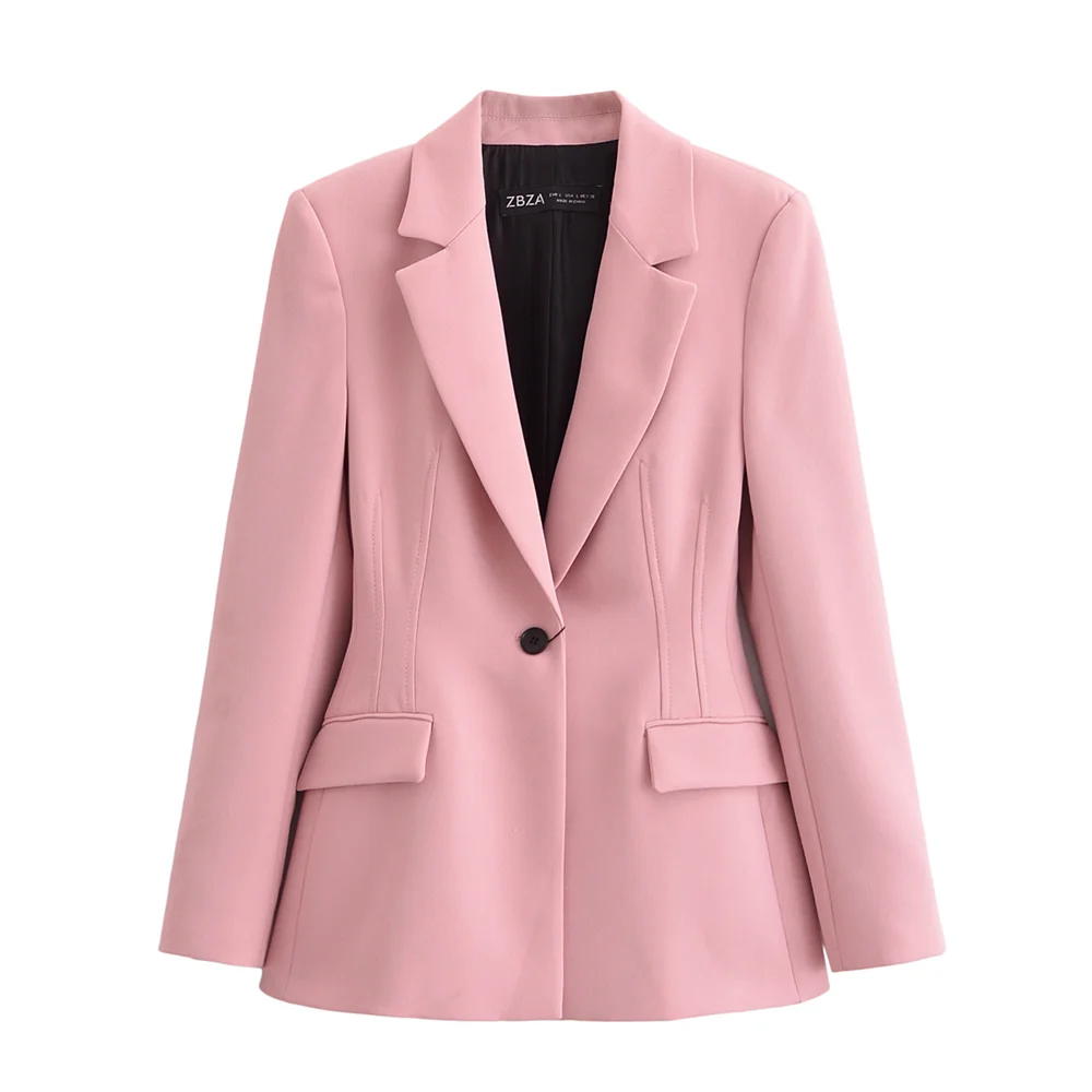 TRAF Autumn New Product Women's Fashion Casual Solid Color Slimming Collar Pocket Decoration Long Sleeve Suit Coat
