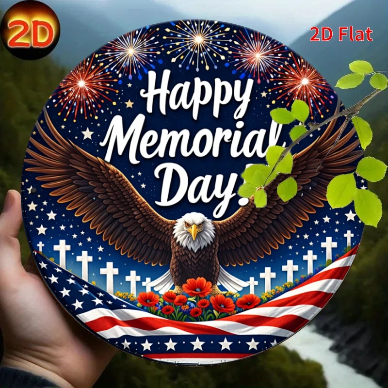 2D Flat - [2Dflat], 1pc 20X20Cm - Happy Memorial Day Bald Eagle Metal Sign, Patriotic Memorial Day Decor, Tin Artwork for Patrio