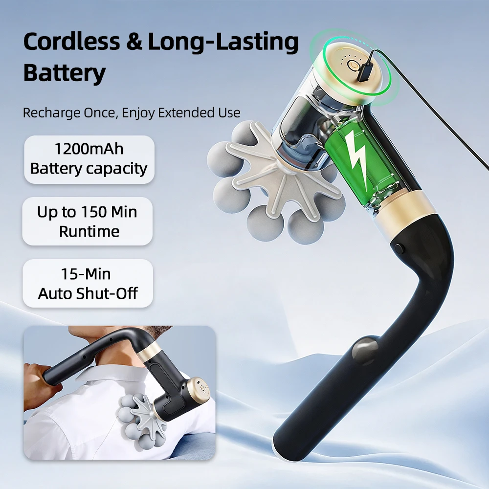 2-in-1 Long&Short Handle Fascia Gun Cordless Deep Tissue Massage Gun 9 Heads Powerful Percussion Massager for Muscle Relaxation view 6