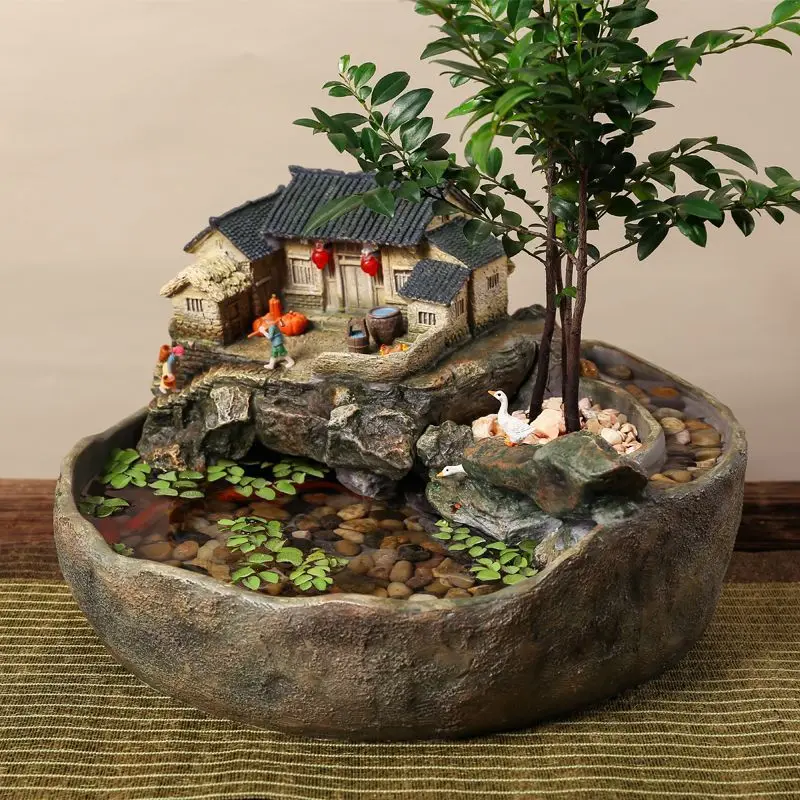 창의적인 데스크탑 풍경 어항 흐르는 물 장식 순환수 거실 장식