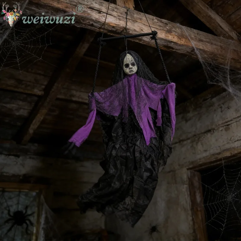 Halloween Costume Props Eerie Cosplay Costume Swing Ghost Girl Hanging Decor for Indoor Outdoor Haunted House Escape Room Scene