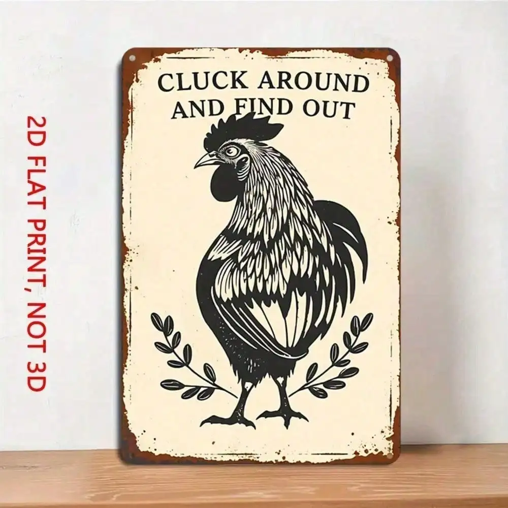 CIFBUY Plaque Murale en Aluminium Vintage « Cluck Around Find Out Funny Chicken », Décoration Métallique Imperméable et Durable pour Cuisine de Ferme