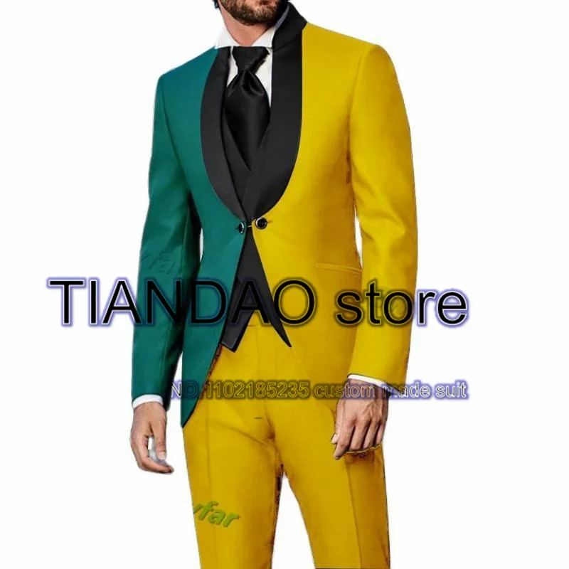 3 Piece Men's Suit Colorblock Wedding Groom Tuxedo Groomsman Jacket Set Formal Blazer Pants Vest conjuntos de chaqueta