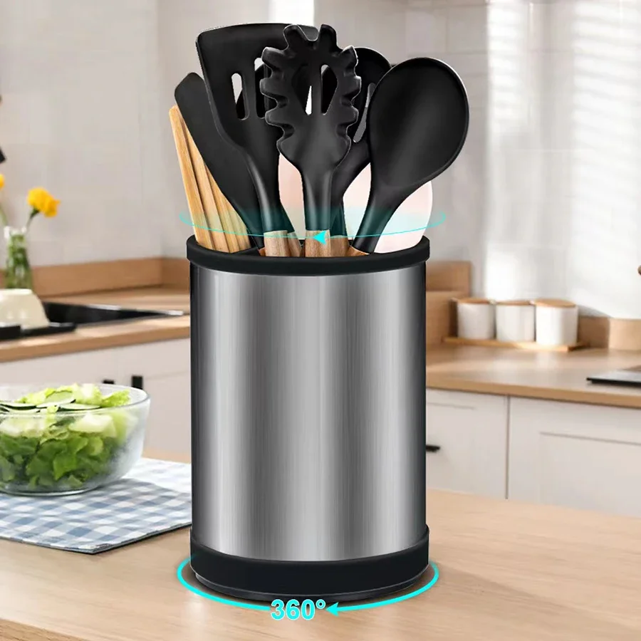 

1PC rotatable stainless steel silica gel storage barrel kitchen storage rack spatula spoon tableware kitchenware storage