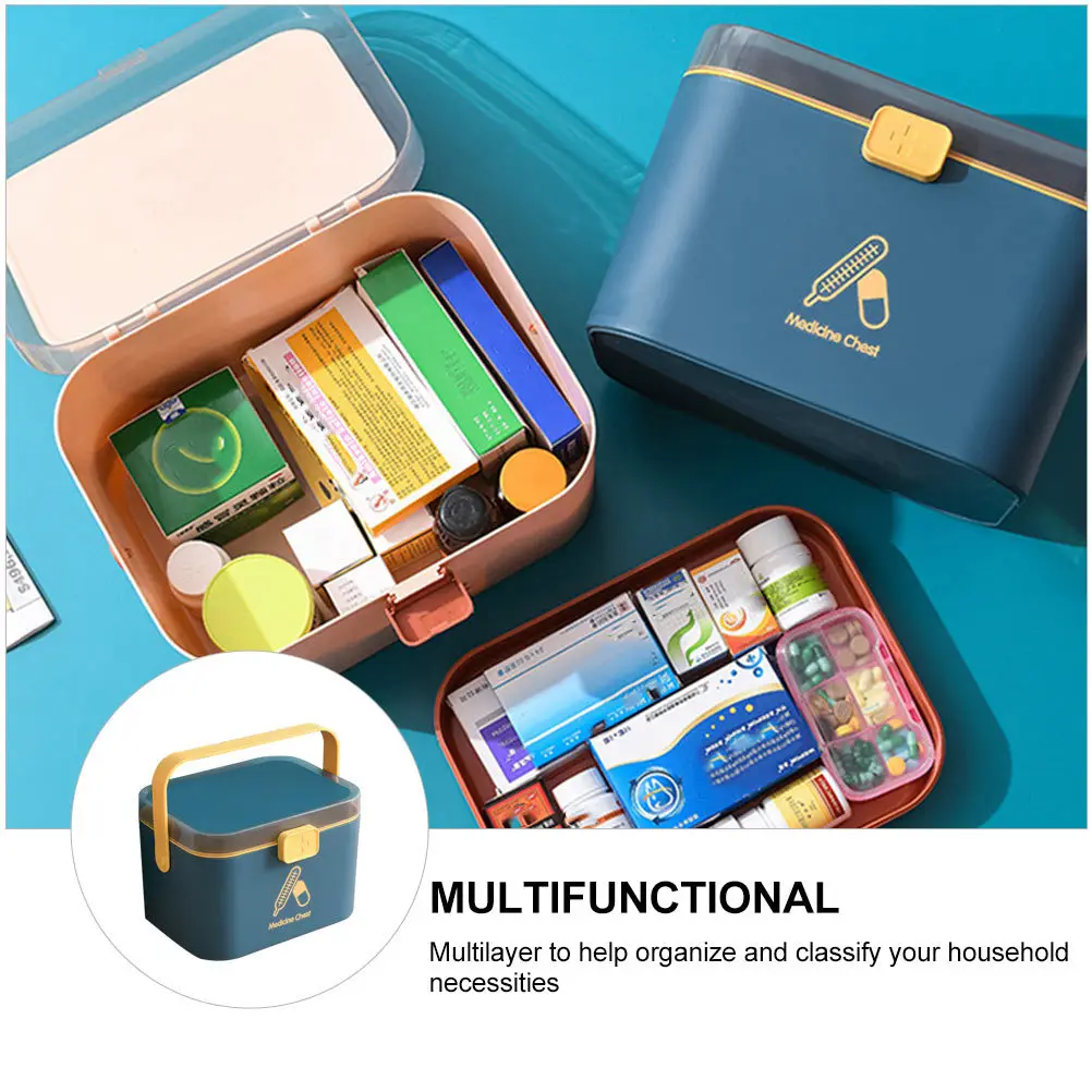 صندوق أدوية منزلي متعدد الطبقات حقيبة تخزين بلاستيكية محمولة لمستلزمات الطوارئ والإسعافات الأولية وتخزين الإسعافات الأولية
