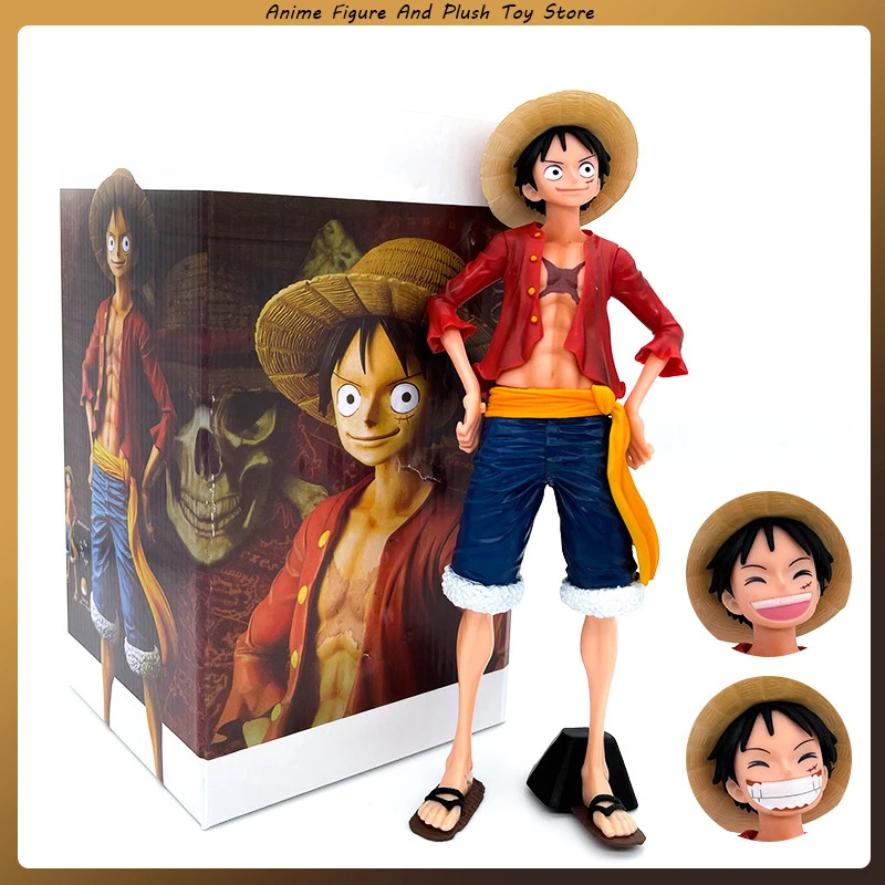 Hot 26cm One Piece Anime Figure Confident Smiley Luffy Three Form Face Changing Fun Doll Action Figurine Model Collection Toys