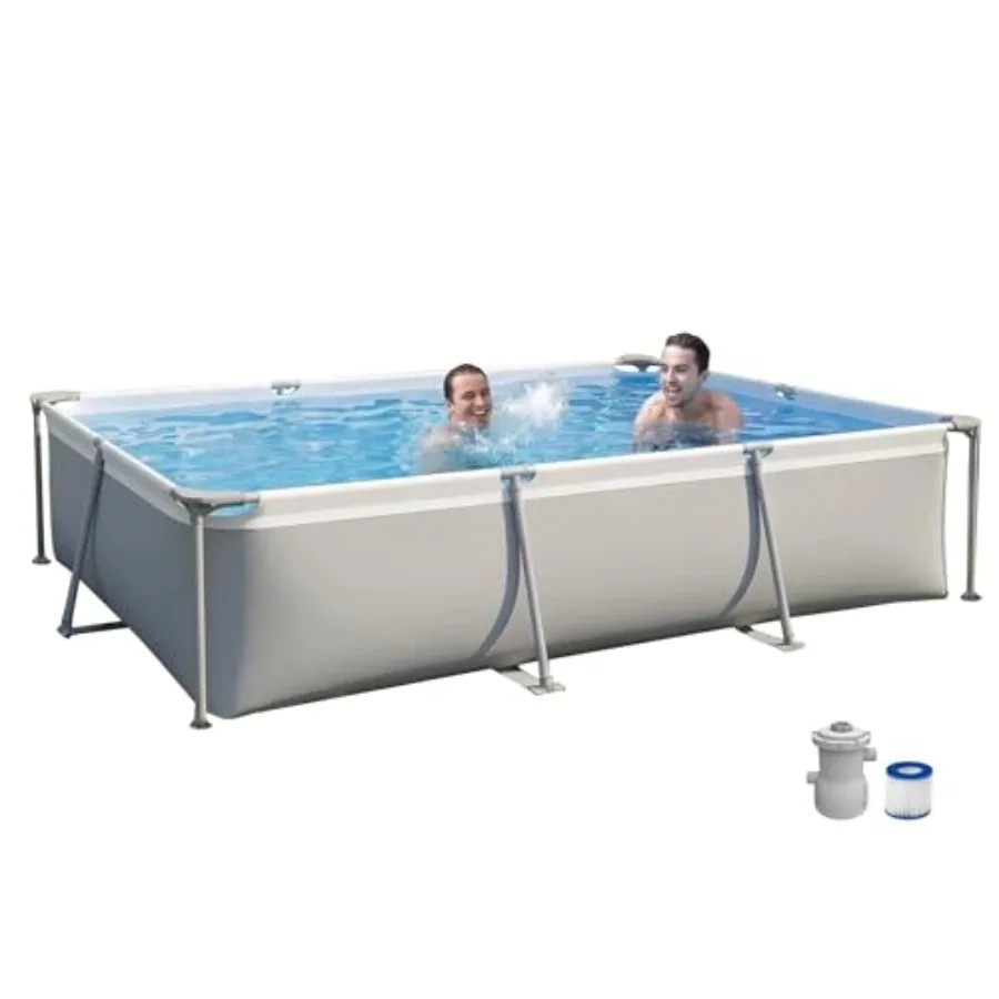 Outdoor rectangular steel frame above ground swimming pool with filter pump for kids and adults 10ft x 6.8ft x 25.6in durable s