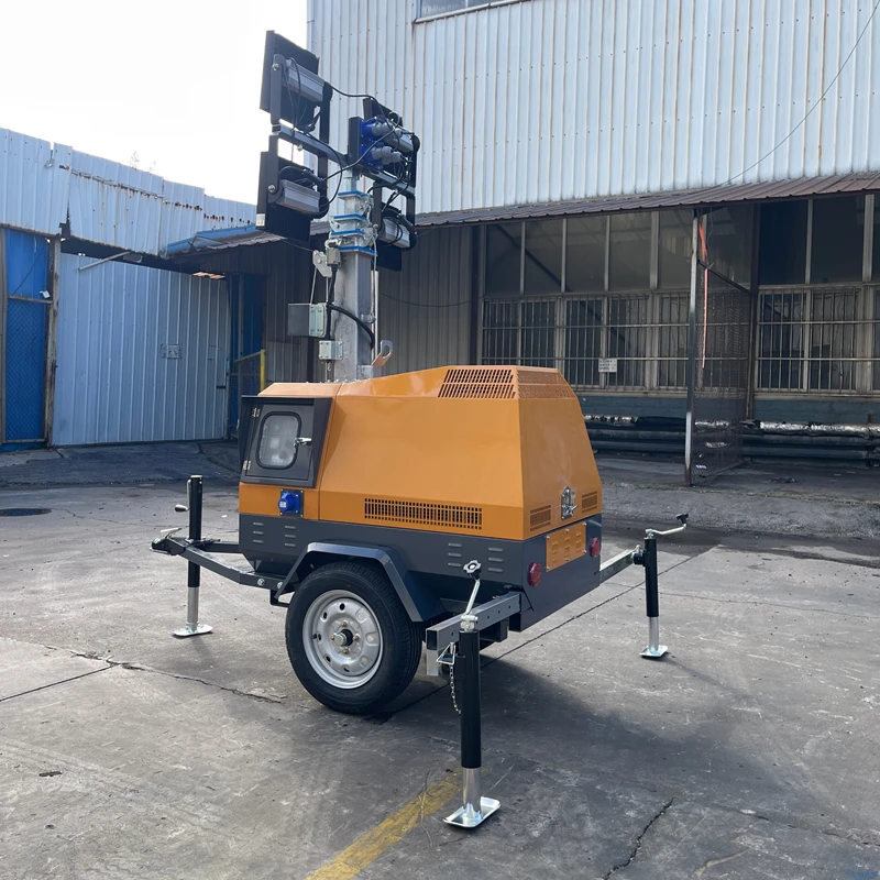 Portable Hydraulic Construction Machinery Light Tower 6-sections Auto-Start Lighthouse With Diesel Silent Generator