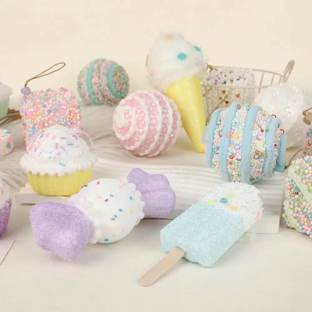 3/6pcs Ice Cream Model Christmas Tree Pendant Lovely Cute Xmas Hanging Ornament Dessert Prop Simulated Cake Popsicle Pendant