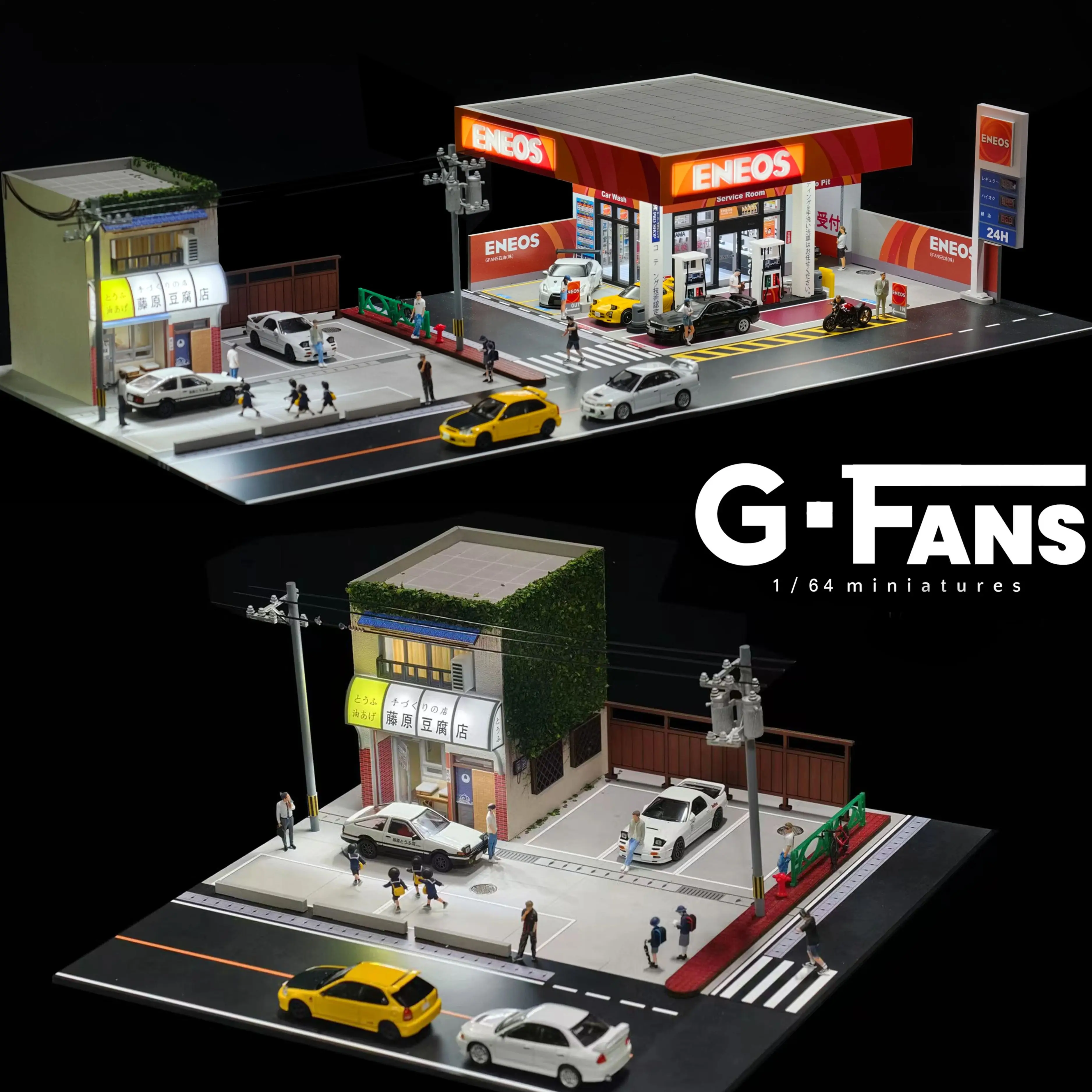 G FANS-Modèle de scène de garage de voiture avec lumières, garage, garage, parking, boutique, bâtiment, LED, 1:64