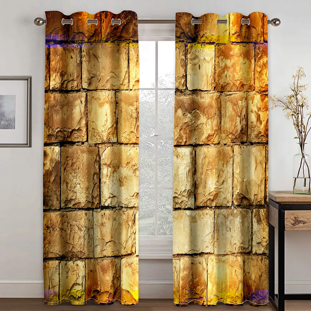 3D Printing Shower Curtain Polyester Waterproof retro yellow brick curtains Polyester Fabric Waterproof With Hooks