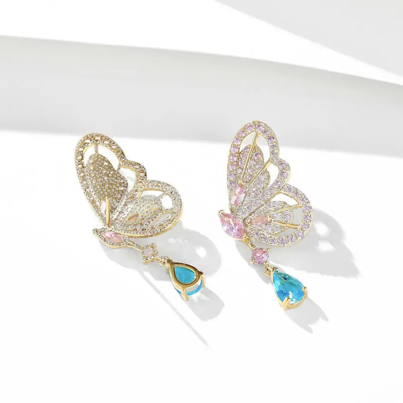 Модные и высококачественные серьги-гвоздики-бабочки с каплями воды и чрезвычайным эфирным и милым легким роскошным дизайном.