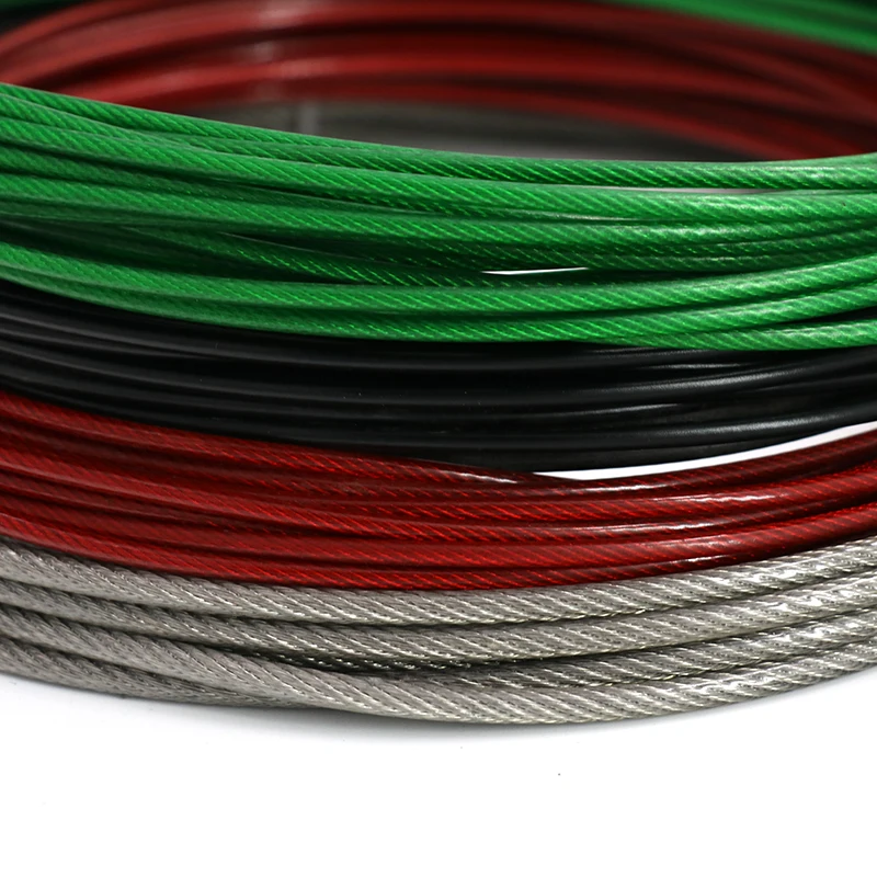 10M GREEN/RED/Black/Transparent Color PVC Plastic Coated Stainless Steel 304 Wire Rope Cable 1MM-6MM Diameter After Coating