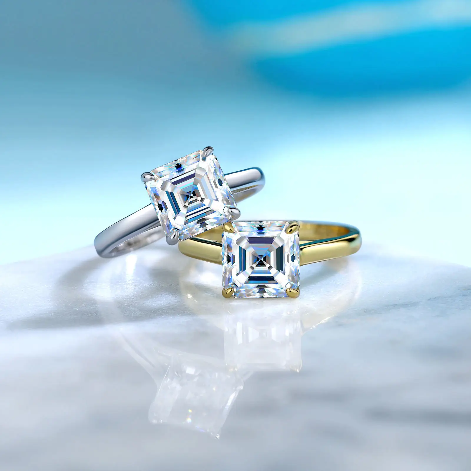 Classic S925 Silver 18K Gold-Plated Asscher-Cut Moissanite Women's Wedding Ring (8x8mm / 2.5ct) Free Shipping