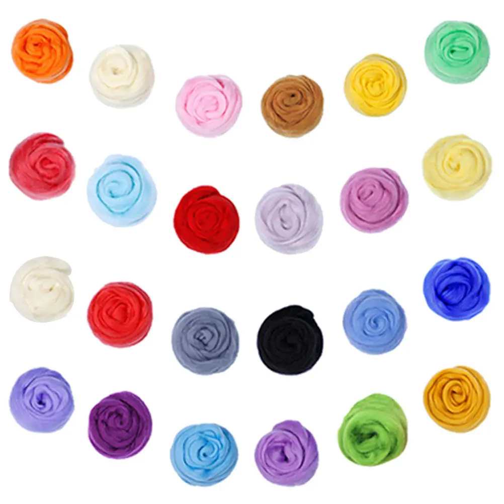 24Pcs Felting Wool Bundle Soft Supple Wool for Needle Felting Crafts Easy to Use Beginner Friendly Creative DIY Kit for