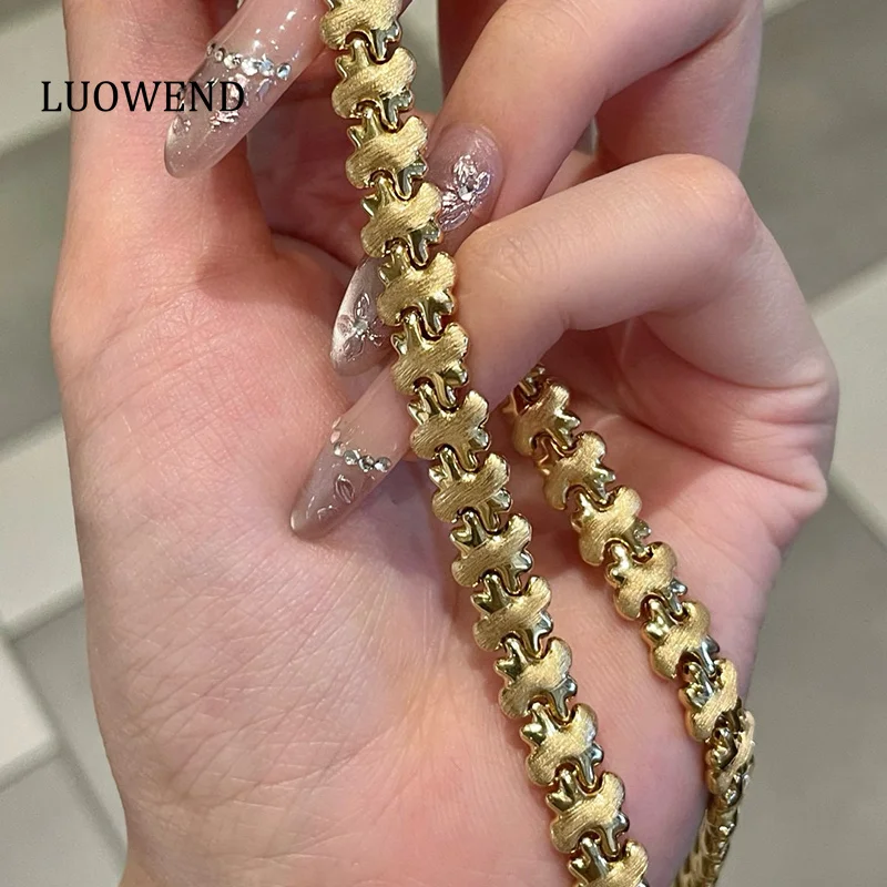 LUOWEND 100% 18K Yellow Gold Necklace Exquisite 20.0gram Luxury Metal Style Necklace for Women Senior Banquet High Jewelry