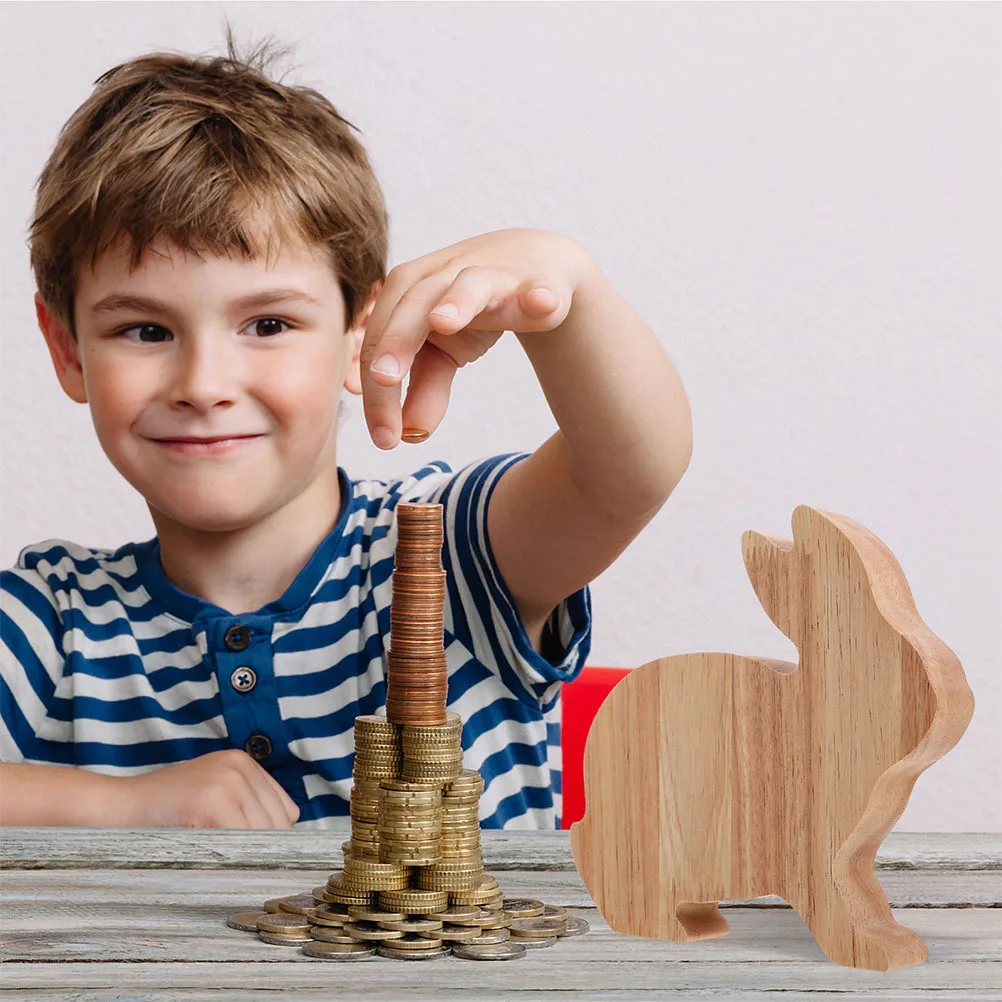 Tirelire en bois de lapin en forme d'animal, banque de pièces pour enfants, décoration cadeau d'anniversaire, boîte d'économie d'argent, décoration de maison