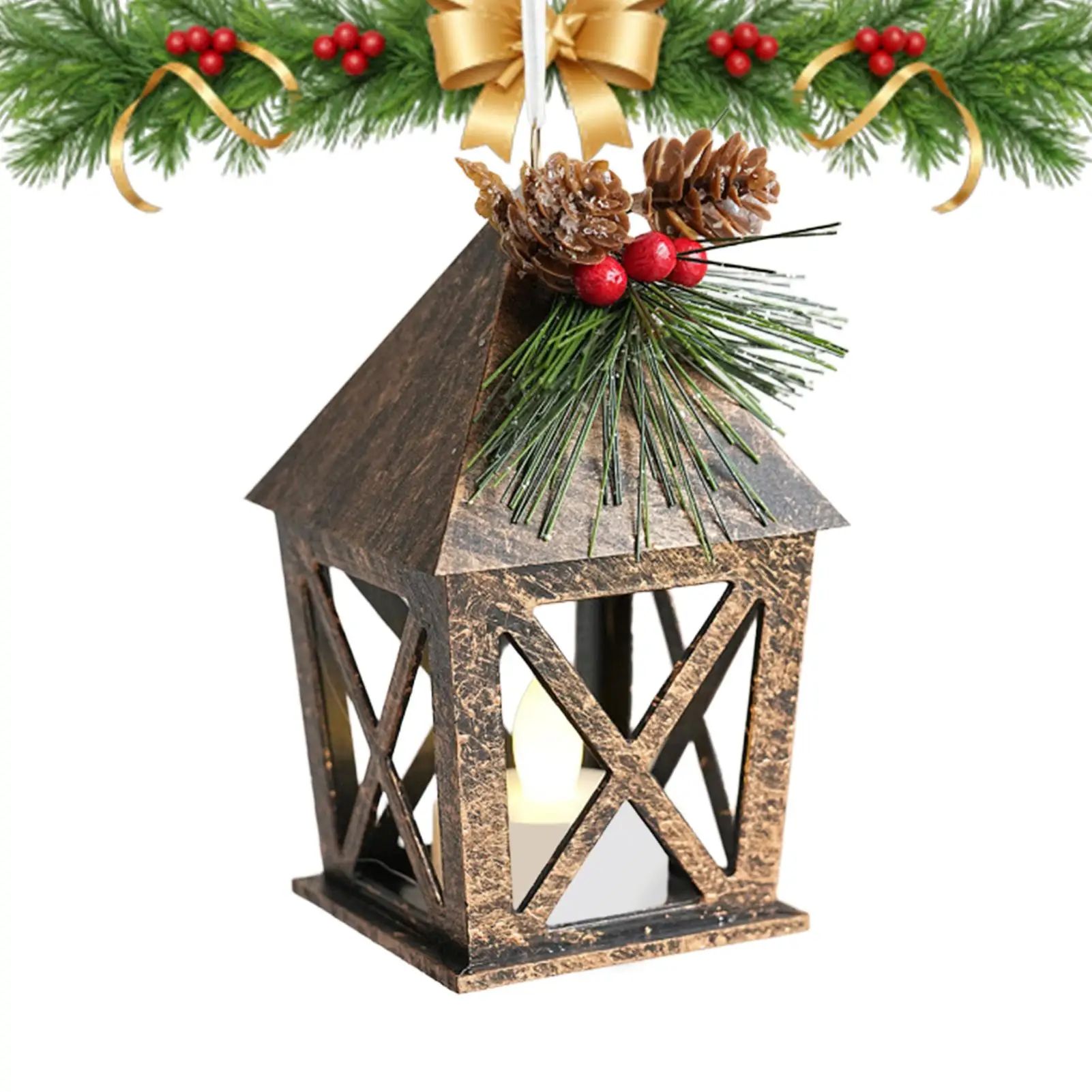 Christmas Lantern Decorative Vintage Holiday Home Table Decor Christmas Lantern LED Candle Glow For Coffee Table Fireplace