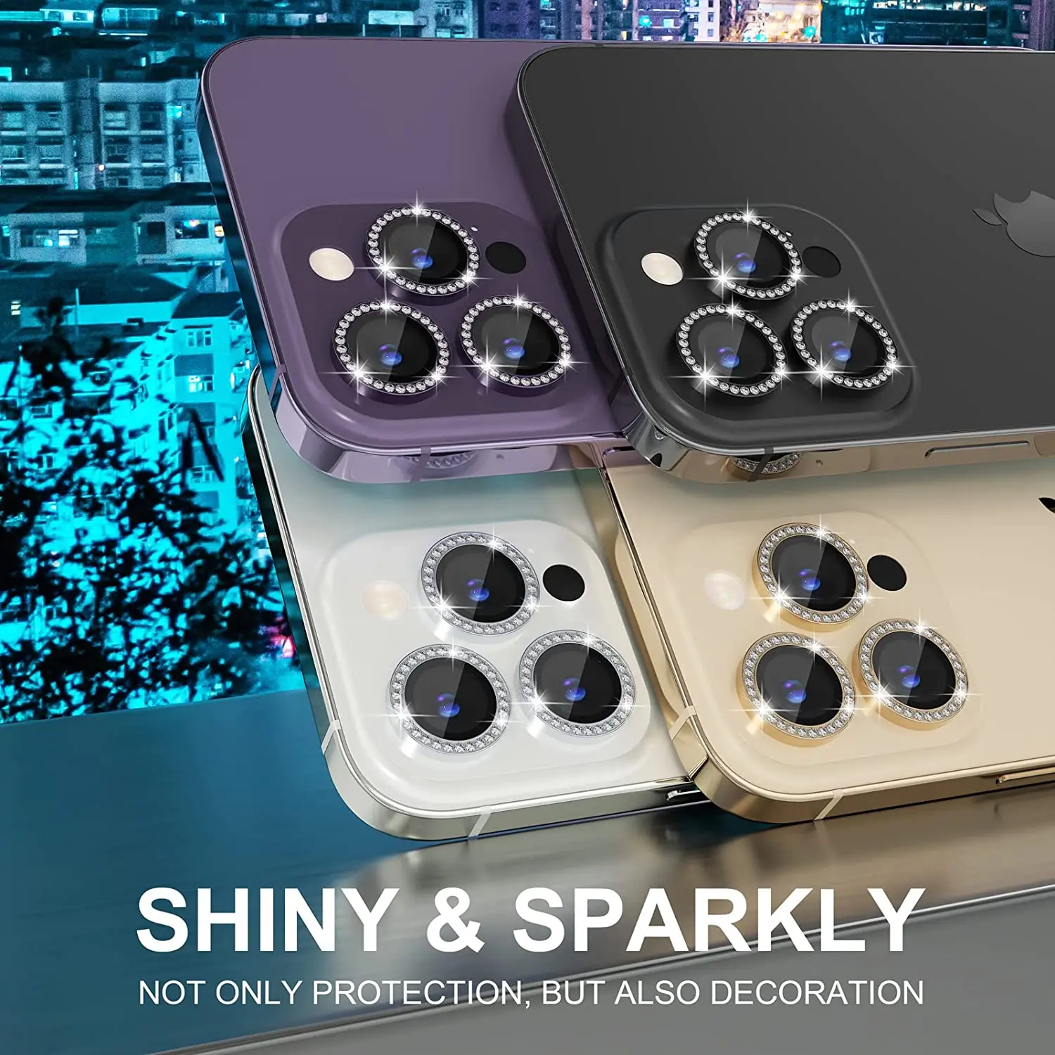 Protecteur Objectif IPhone 11 Pro / Pro Max - Verre Trempé 9H à Paillettes Avec Anneaux Métalliques Alignement Automatique