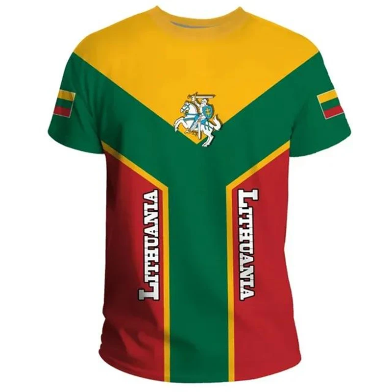 Fashion Lithuania Flag T-shirt Casual Street Trendy Crewneck T Shirts 3D Printed National Emblem 2025 Popular New Loose Tee Top