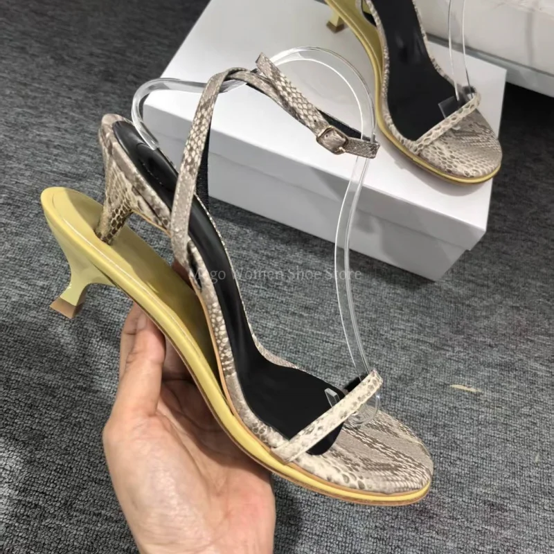 

Narrow Band Stiletto Strange Heels Designer Sandals Women Snake Skin Pattern Ankle Strap Sandal Genuine Leather High-End Shoes