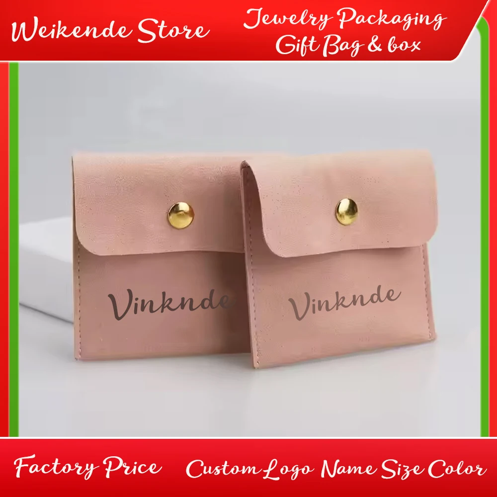 

100Pcs Custom Logo 2.36"x2.36" Microfiber Jewelry Snap Bag Gold Button Pouch Wedding Gift Packaging Storage Small Earrings Sack