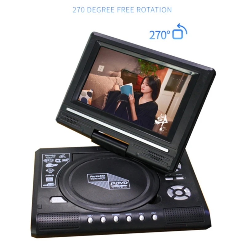 Portable DVD Player 7'' creen for w/ Remote Controller Game Pad Support USB/SD Card Multiple Disc Formats for Dorm Home