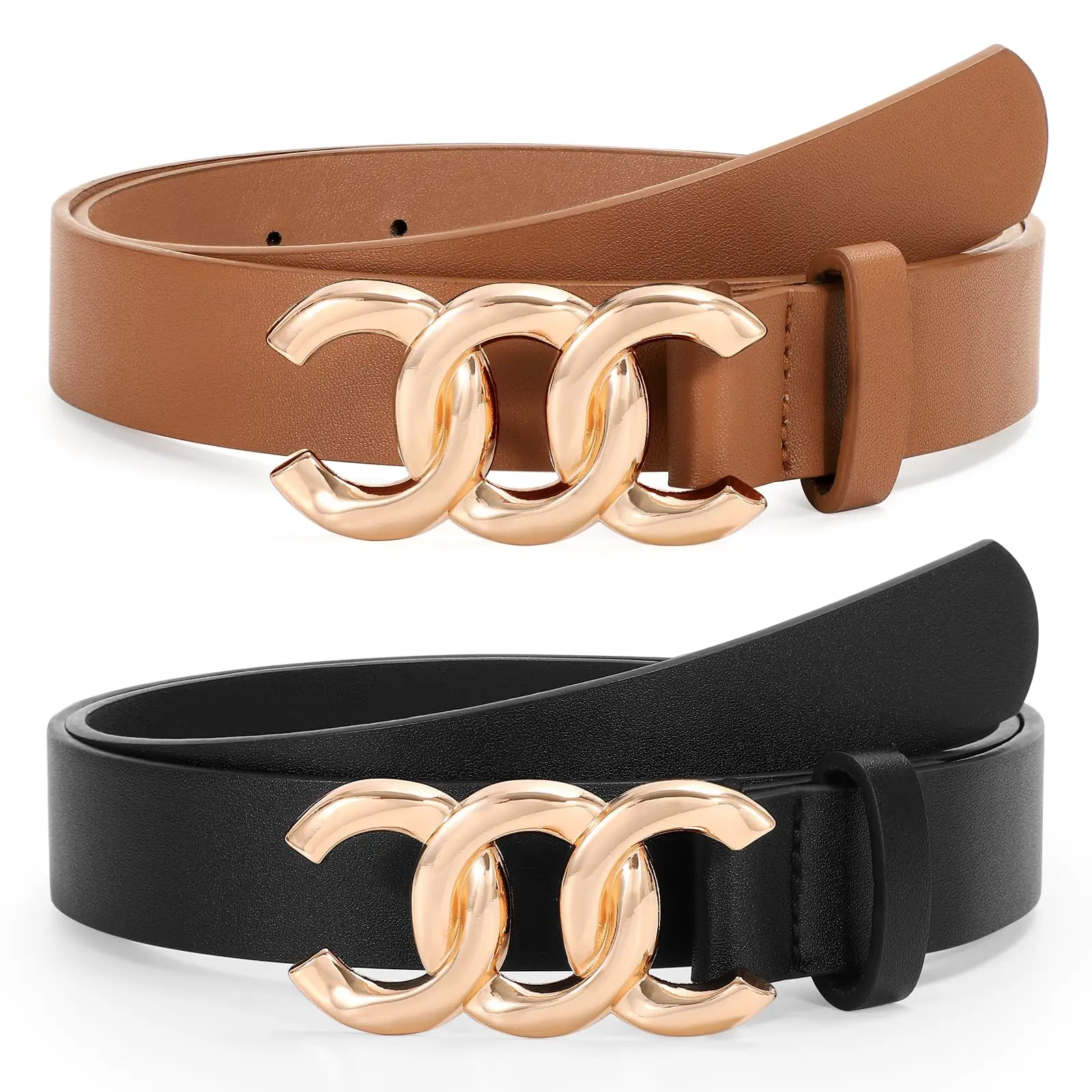 Women Real Leather Belts for Jeans Pants, Fashion Gold/Silver Buckle Ladies Leather Dress Belt