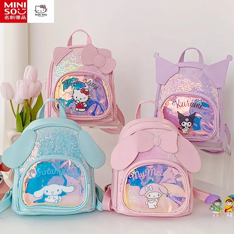 Bolsa escolar Miniso Hello Kitty para crianças, Melody, Culomi, fofa, canela, mochila para meninas