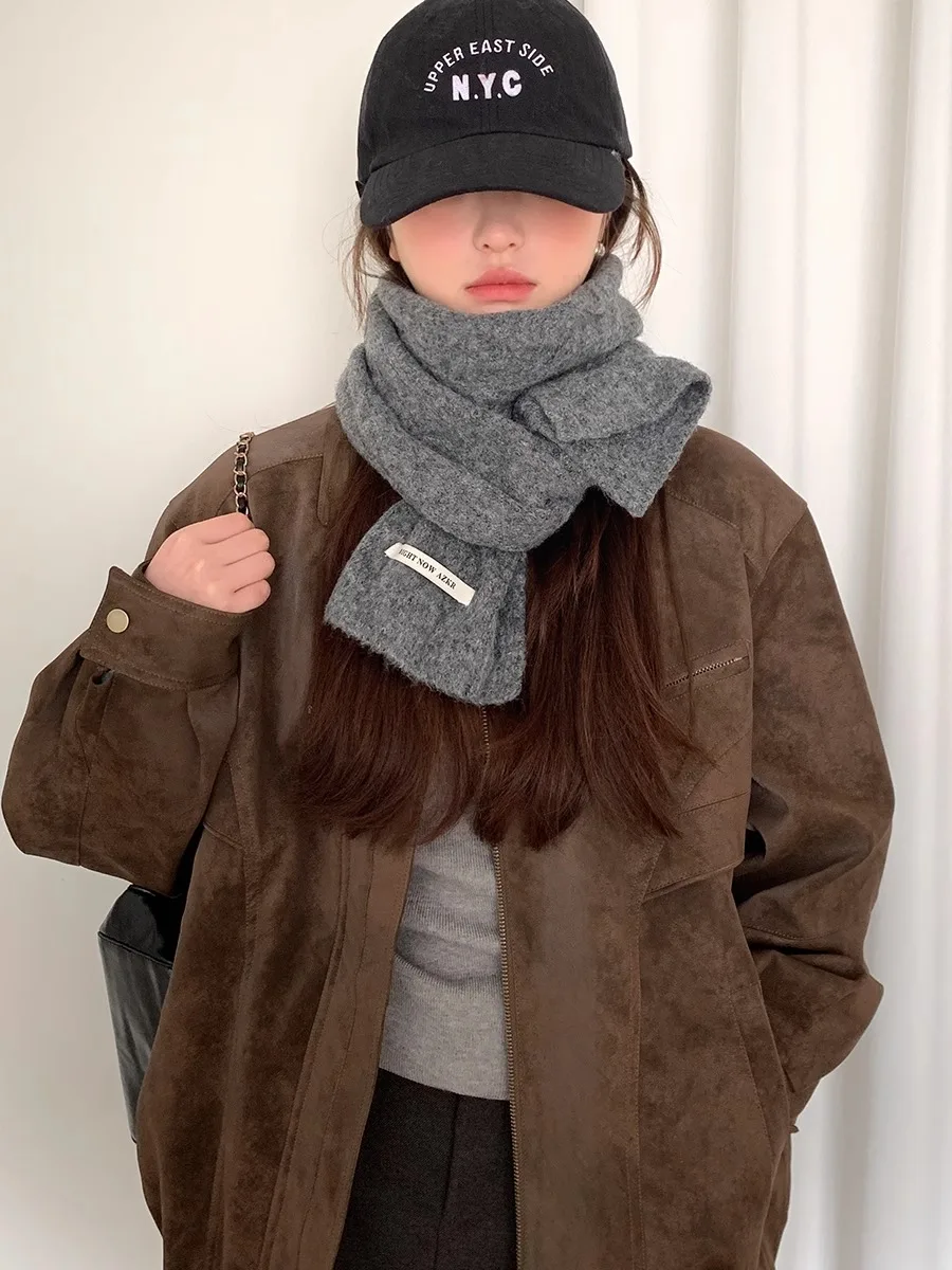 

Женский зимний серый универсальный теплый вязаный шарф в корейском стиле из смешанной шерсти и льна