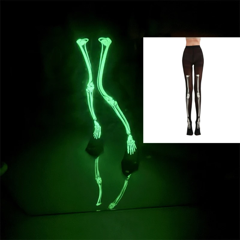

Ladies Halloween Stockings Fluorescent Bone Stockings Sexy Skull Stockings Print Pantyhose Glitter Socks