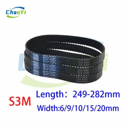 S3M Rubber Timing Belt Length 249 252 255 258 261 264 267 270 273 276 279 282mm Width 6-20mm Close Loop Transmission Tooth Belt