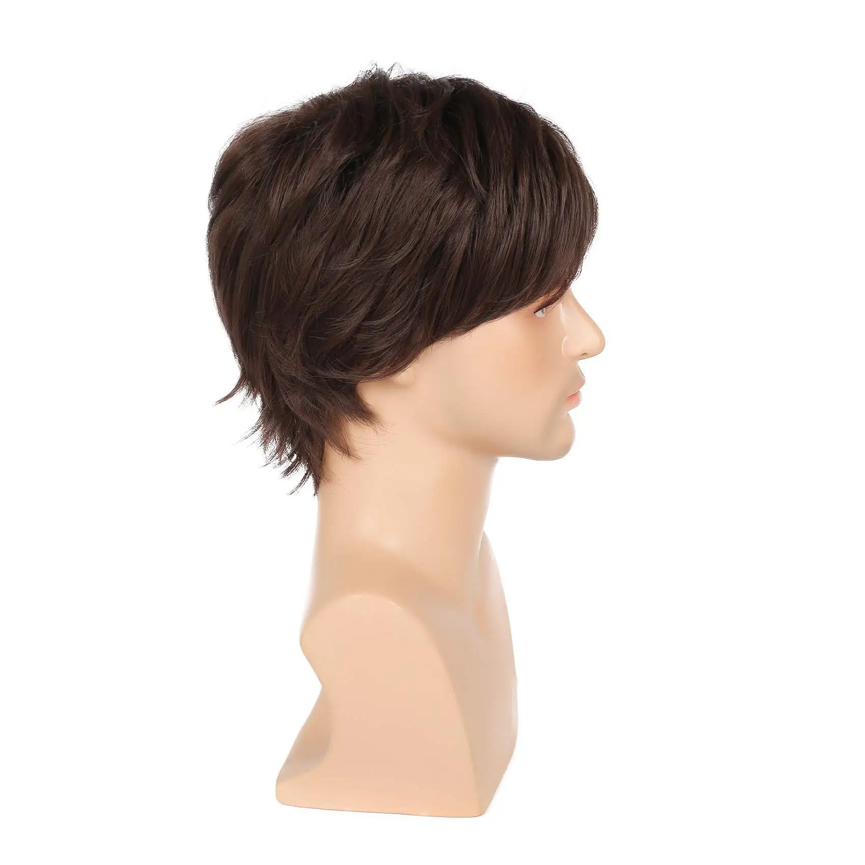 Short Men Wig Pixie Cut Natural Straight Ombre Brown Wig Heat Resistant Fiber for Daily Cosplay Party