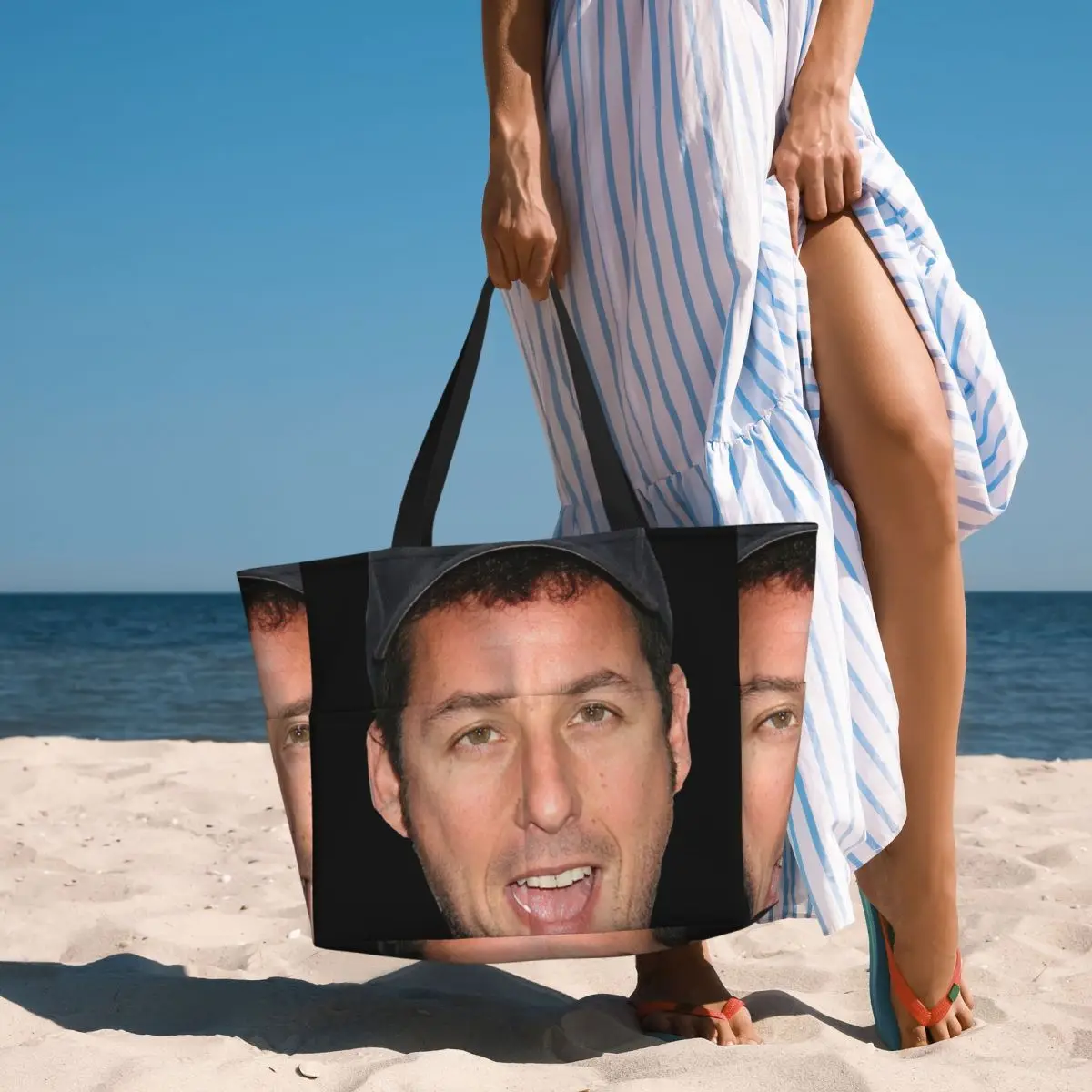 

The Face Meme Adam Sandler Smile Amazing Poster Beach Tote Bag Sport Gym Yoga Duffle Large Tote Bag Women Travel Bag Fitness bag