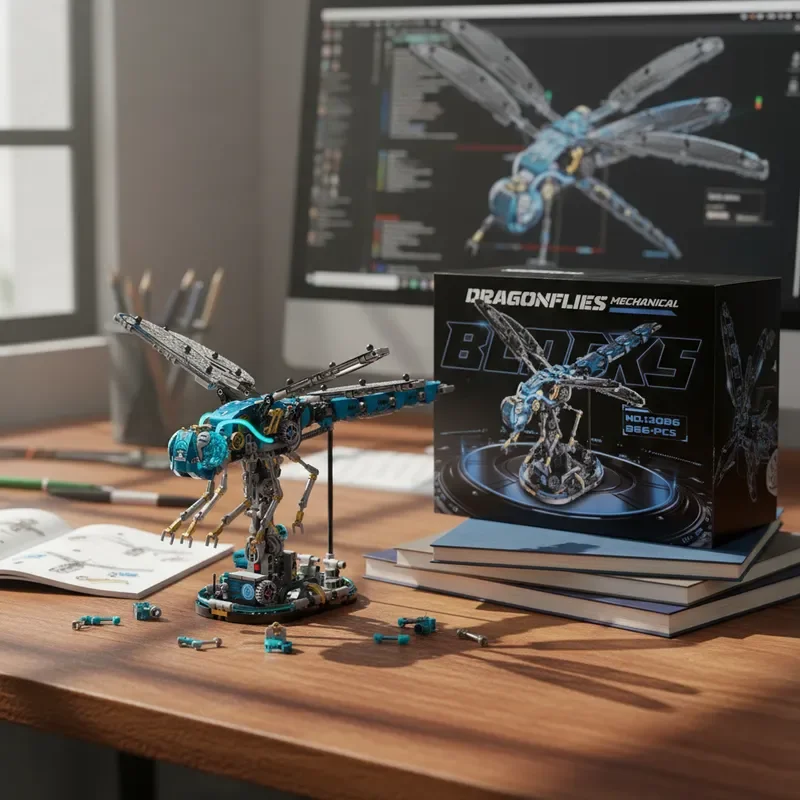 

866 шт. механические строительные блоки в виде стрекозы, модель животного, креативное украшение для стола «сделай сам», детские и взрослые, подарки на день рождения, Рождество