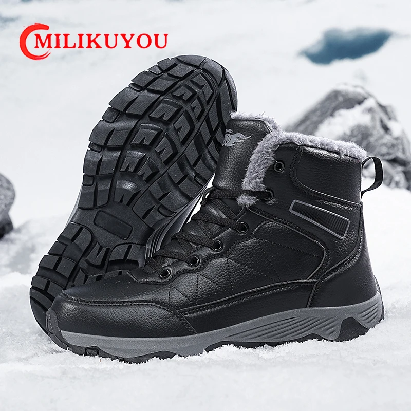 Men's Boots Winter 2024 New Outdoor Waterproof Warm Cotton Shoes Men Thick Soled Plush Boot Ankle Snow Boots Non-slip Sneakers ﻿