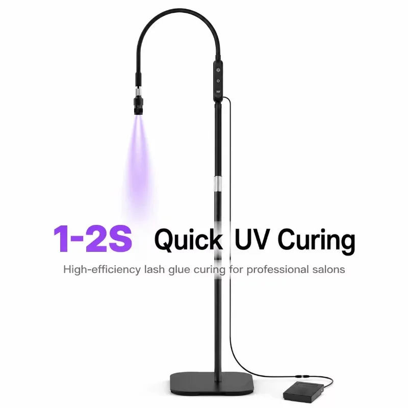 UV Eyelash Lamp Floor-to-ceiling Bracket 1-5W Adjustable UV Curing Lamp with Replaceable Lamp Holder and Adjustable Aperture