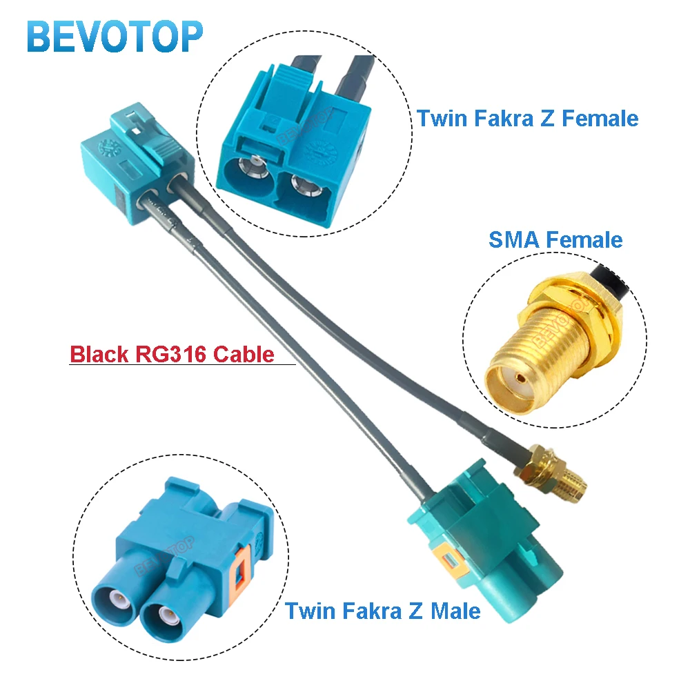 1PCS Black Twin Fakra Z to Fakra SMA Splitter Custom-Made RG316 RF Coaxial Cable Junper for Electronic Components Market